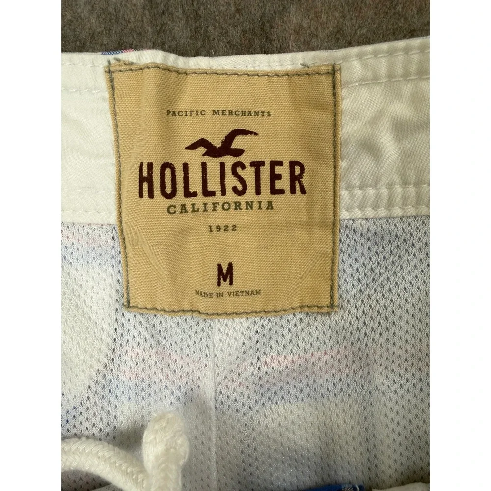 Hollister Mens Blue Pink Plaid Board Shorts Swim Trunks Size M Mesh Lined Pocket